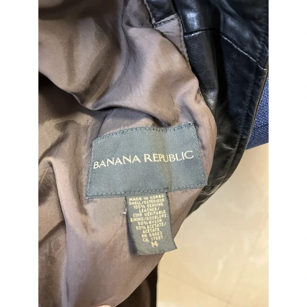 Vintage 90's Y2K BANANA REPUBLIC Black Leather Coat Mens Large‎
